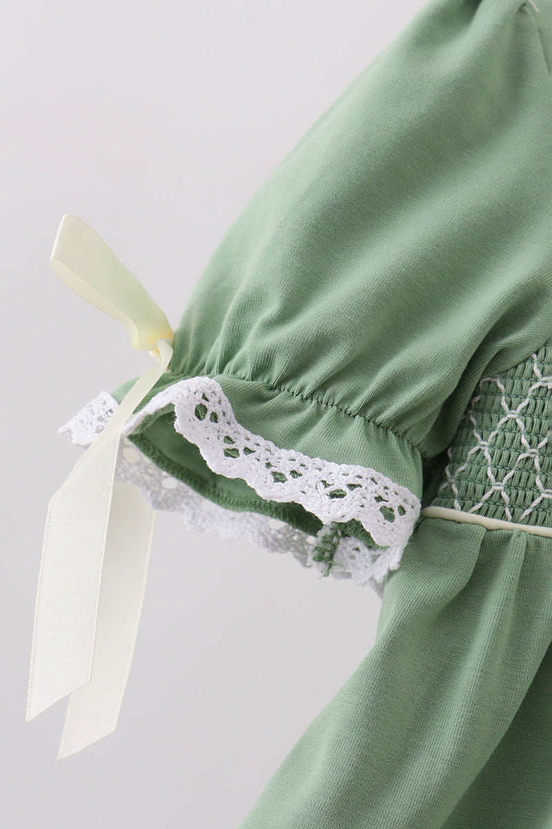 Sage collar smocked lace bloomer set - 4