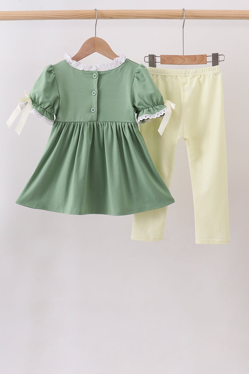 Sage collar smocked lace pants set - 2