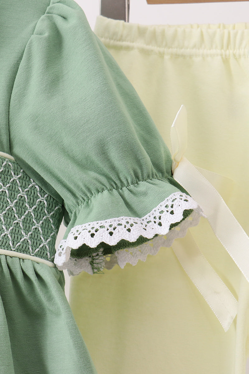 Sage collar smocked lace pants set - 3