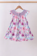 Purple Bow Embroidered Floral Scalloped Dress - 2