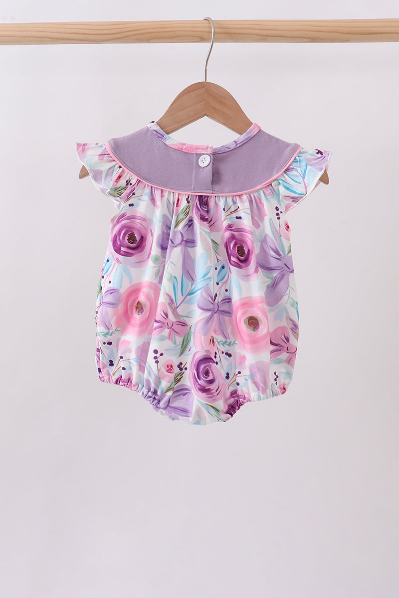 Purple Bow Embroidered Floral Bubble - 3