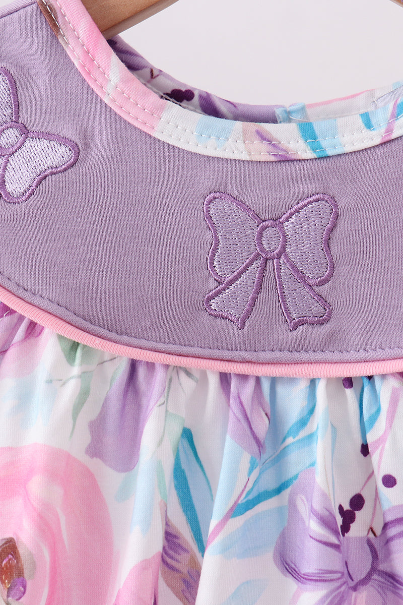 Purple Bow Embroidered Floral Bubble - 4
