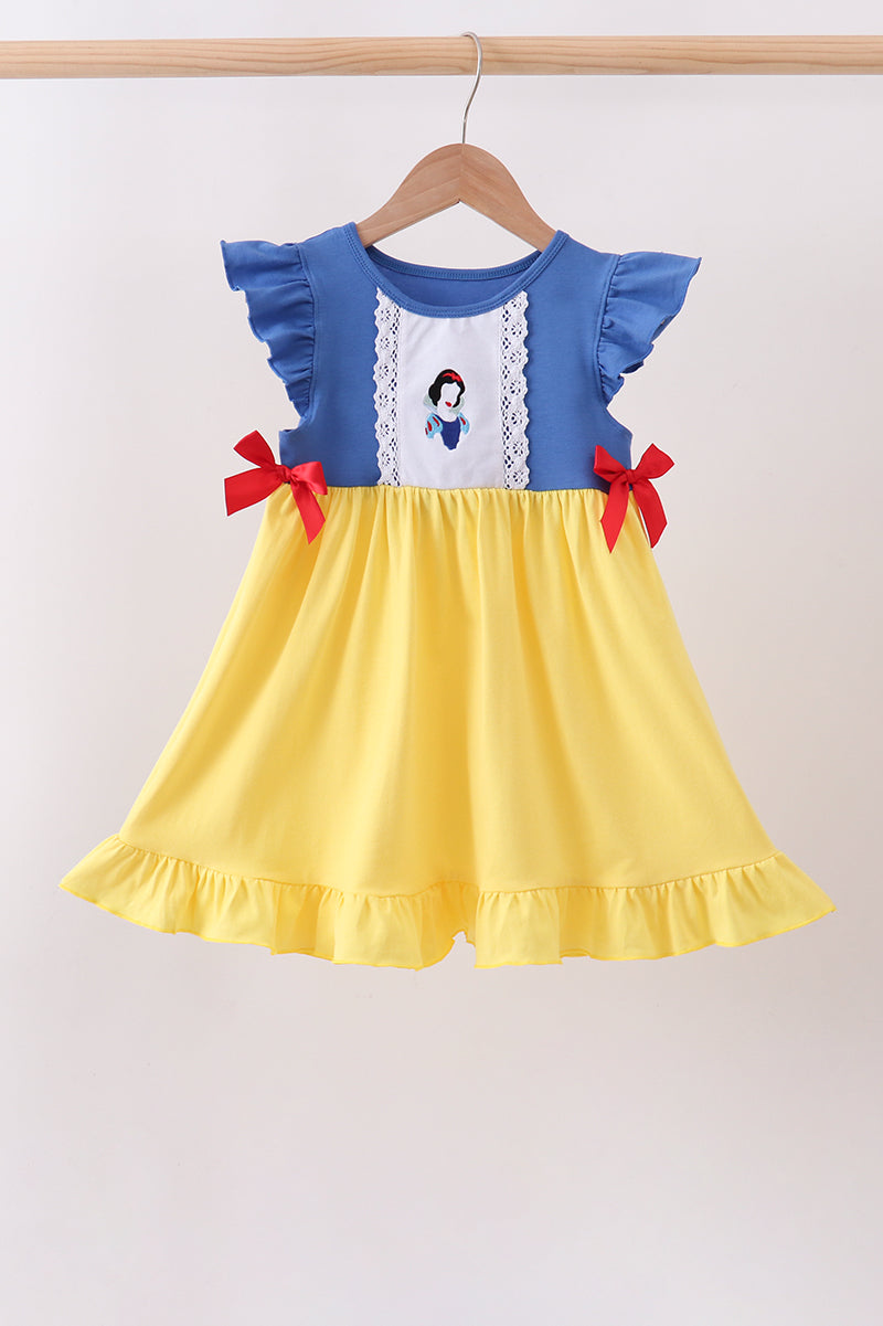 Royal blue&mustard character ruffle dress - 1