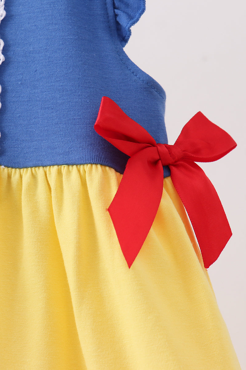 Royal blue&mustard character ruffle dress - 3