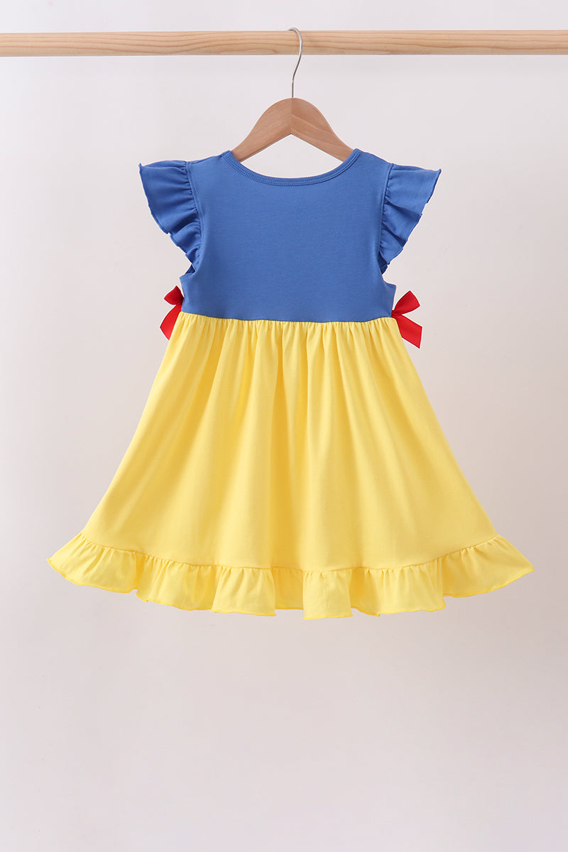 Royal blue&mustard character ruffle dress - 5