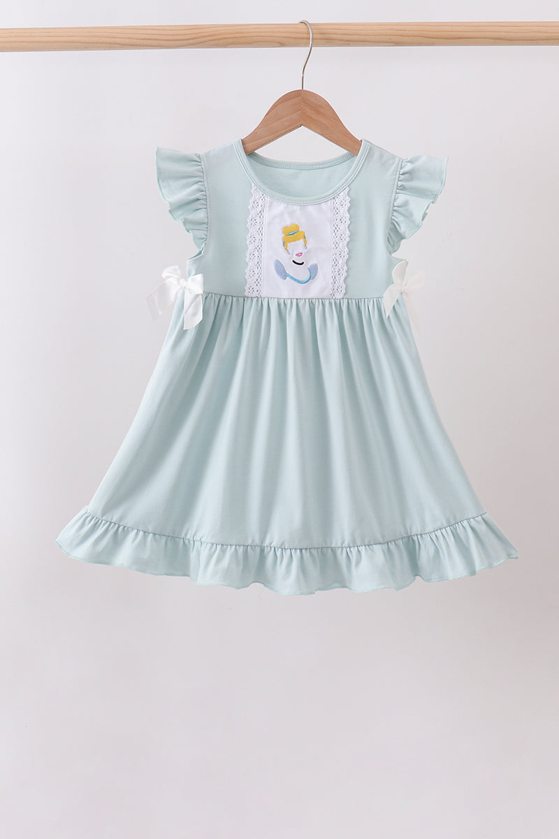 Light blue character embroidery ruffle dress - 1