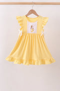 Mustard character embroidery ruffle dress - 1