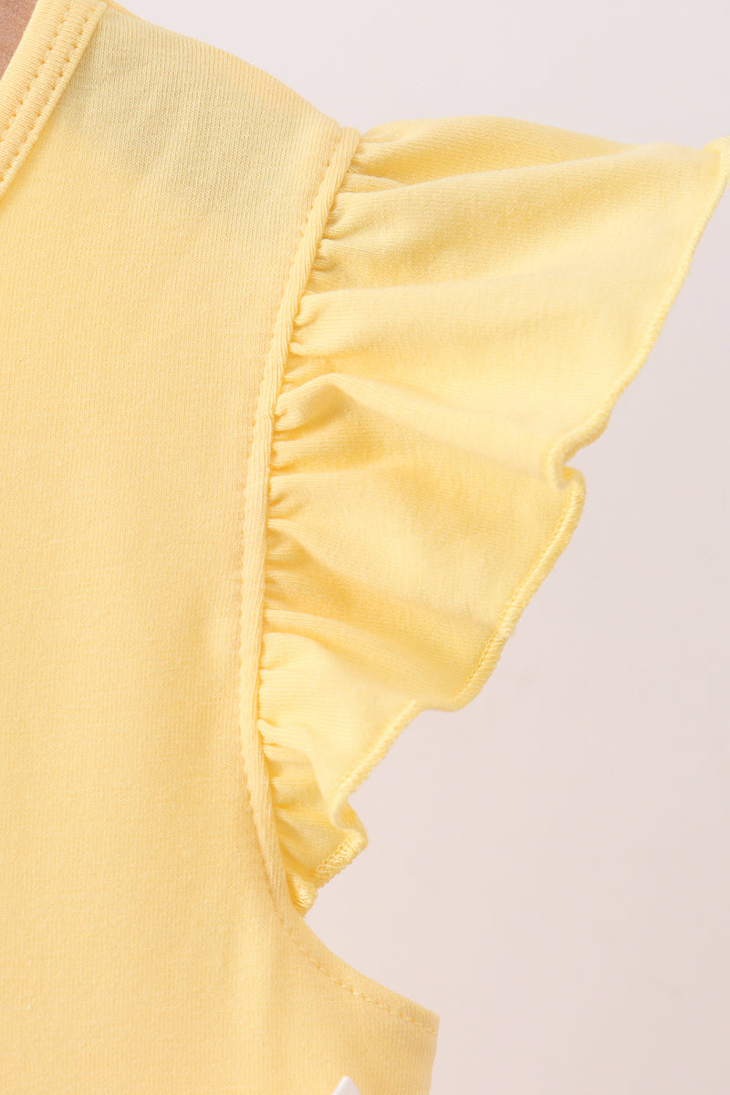 Mustard character embroidery ruffle dress - 2