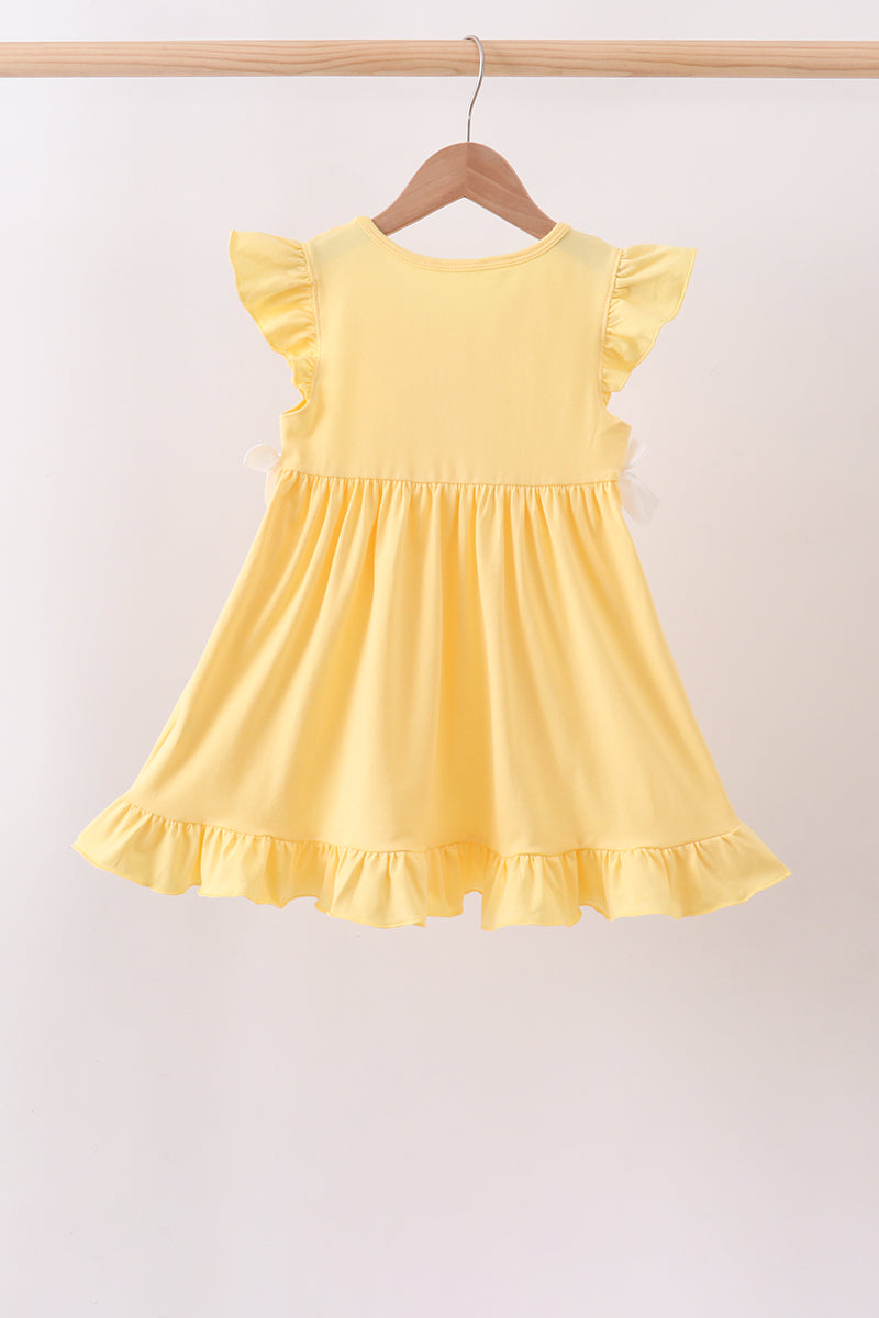 Mustard character embroidery ruffle dress - 5
