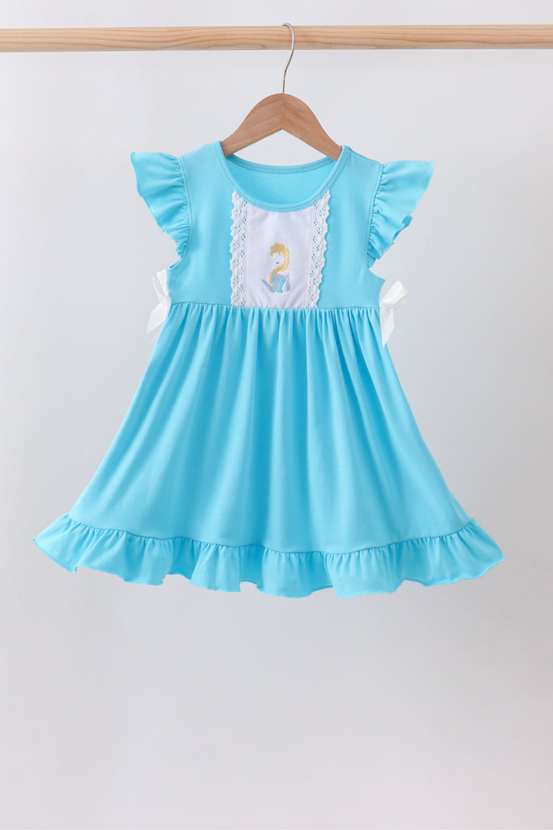 Blue character embroidery ruffle dress - 1