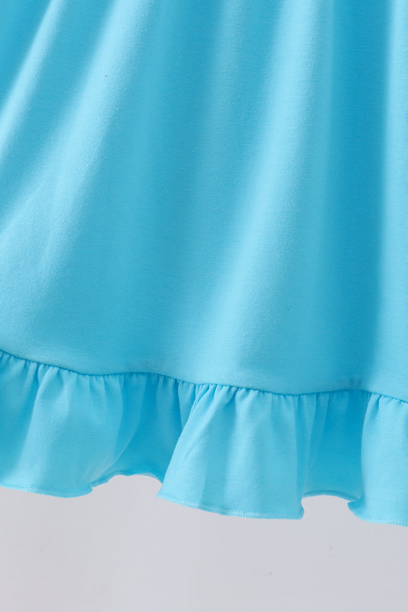 Blue character embroidery ruffle dress - 3