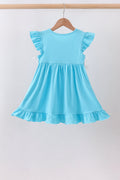 Blue character embroidery ruffle dress - 5