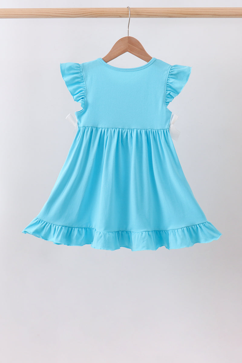 Blue character embroidery ruffle dress - 5