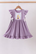Purple character embroidery ruffle dress - 1