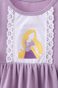 Purple character embroidery ruffle dress - 2