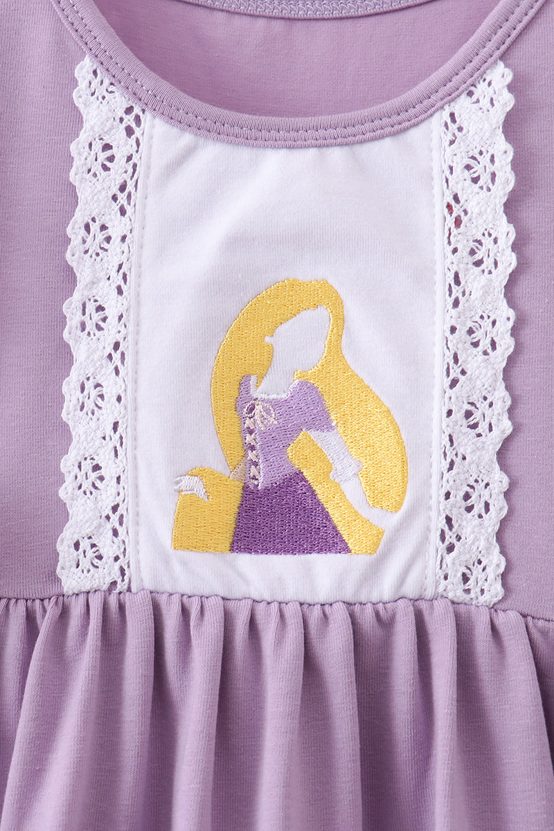 Purple character embroidery ruffle dress - 2
