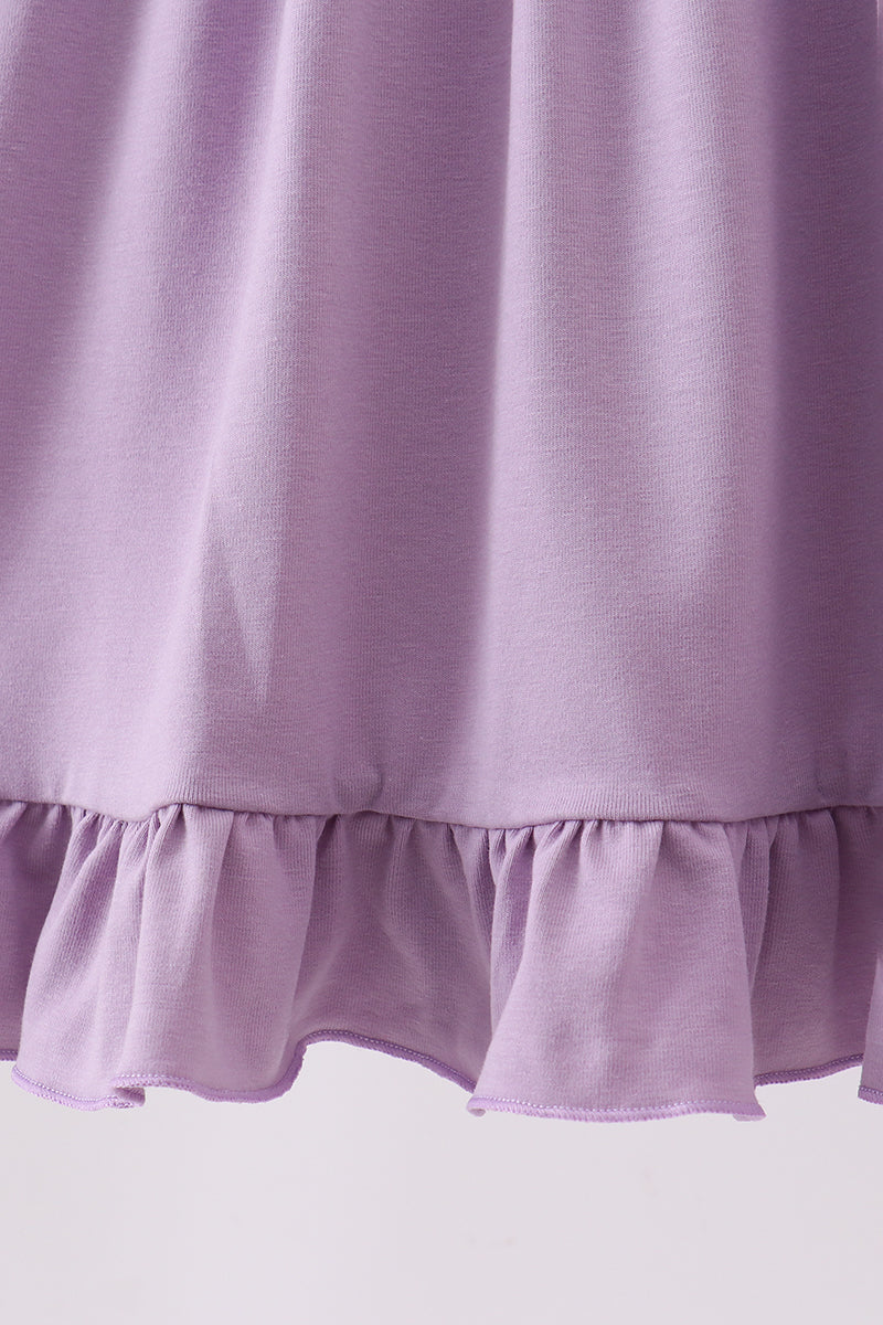 Purple character embroidery ruffle dress - 4