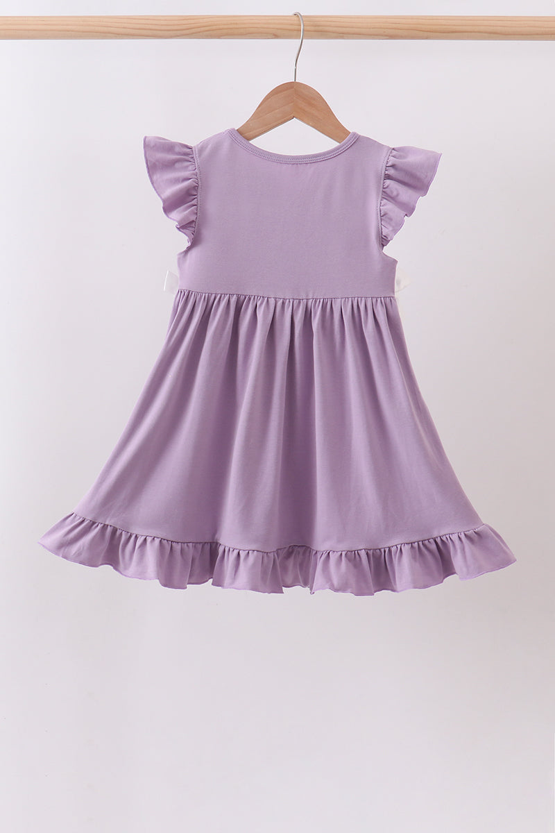 Purple character embroidery ruffle dress - 5