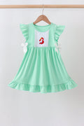 Green character embroidery ruffle dress - 1