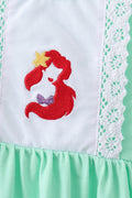 Green character embroidery ruffle dress - 2