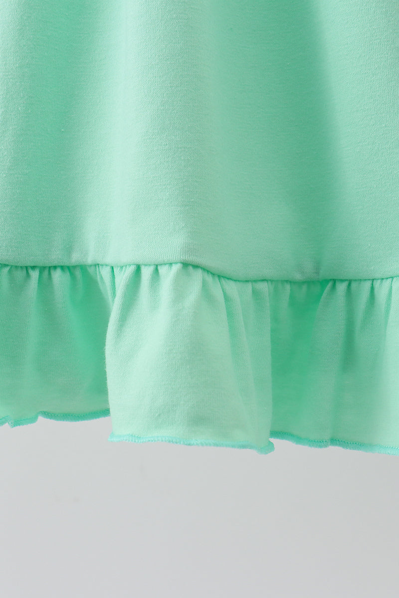 Green character embroidery ruffle dress - 4