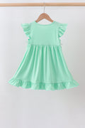 Green character embroidery ruffle dress - 5
