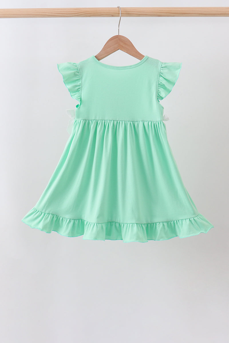 Green character embroidery ruffle dress - 5
