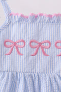 Blue Bow Embroidered Stripe Ruffle Dress - 3