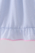 Blue Bow Embroidered Stripe Ruffle Dress - 4
