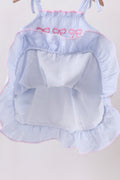 Blue Bow Embroidered Stripe Ruffle Dress - 5