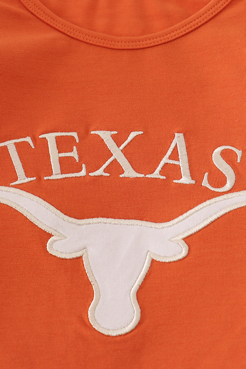 Rust Texas embroidery bow skorts set - 2