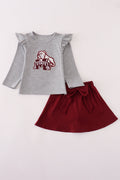 Maroon Mississippi embroidery bow skorts set - 1