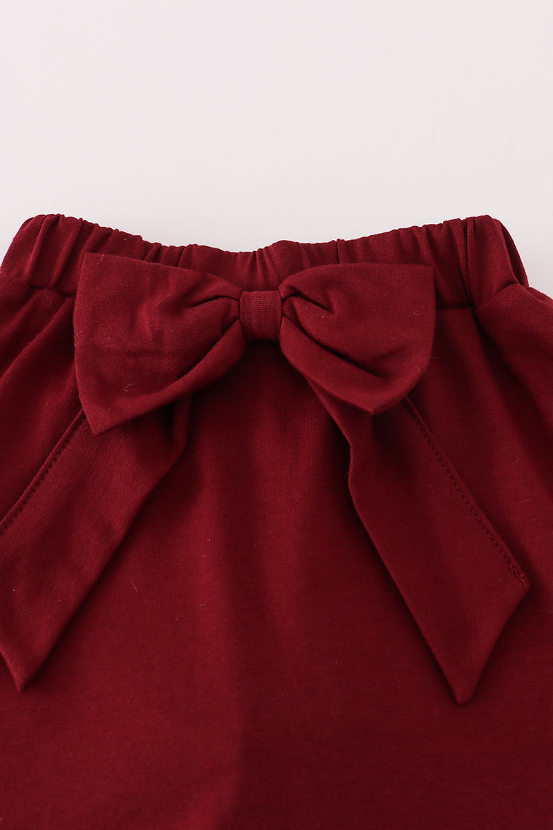 Maroon Mississippi embroidery bow skorts set - 3