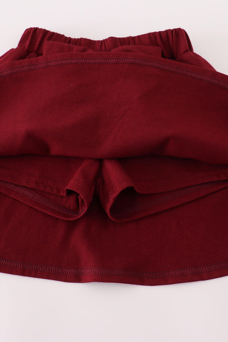 Maroon Mississippi embroidery bow skorts set - 5