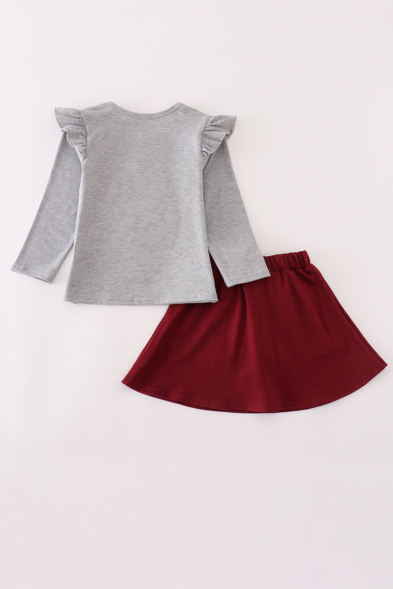 Maroon Mississippi embroidery bow skorts set - 6