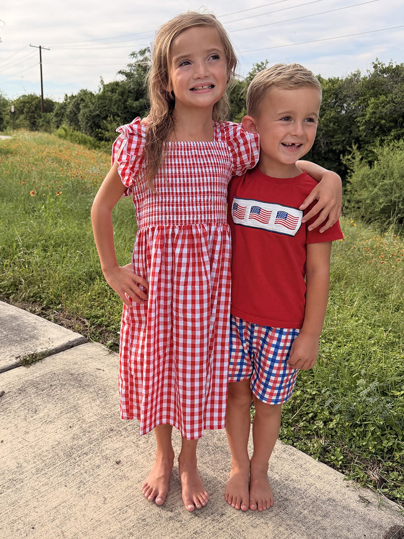 Boys 4th of July Plaid Flag Set - 3