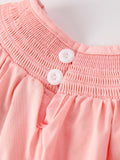 Girls Horse Smocking Embroidered Coral Dress - 5