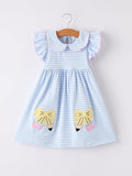 Back To School Girls Stripe Pencil Applique Bow Dress - 7