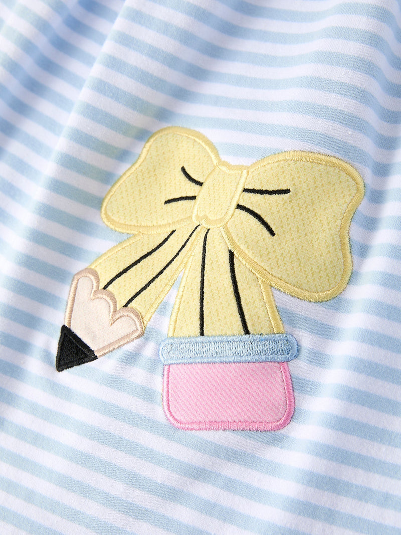 Back To School Girls Stripe Pencil Applique Bow Dress - 8