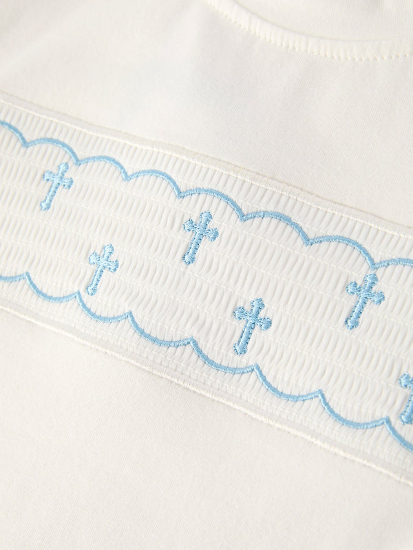 Blue Smocked Christening Bishop Boys Set