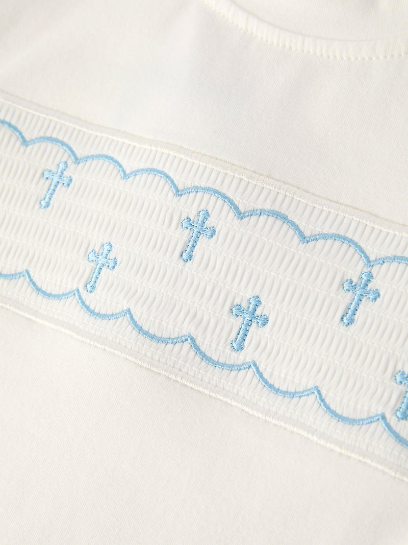 Blue Smocked Christening Bishop Boys Set - 5