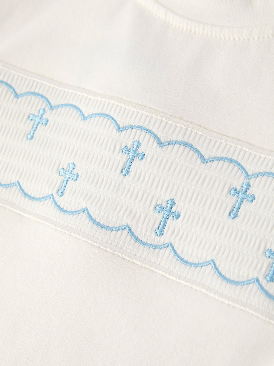 Blue Smocked Christening Bishop Boys Set