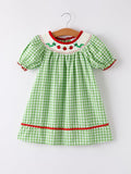 Back To School Girls Green Plaid Smocking Dress - 5