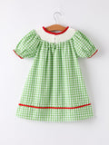 Back To School Girls Green Plaid Smocking Dress - 6