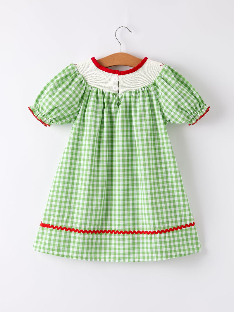 Back To School Girls Green Plaid Smocking Dress - 6