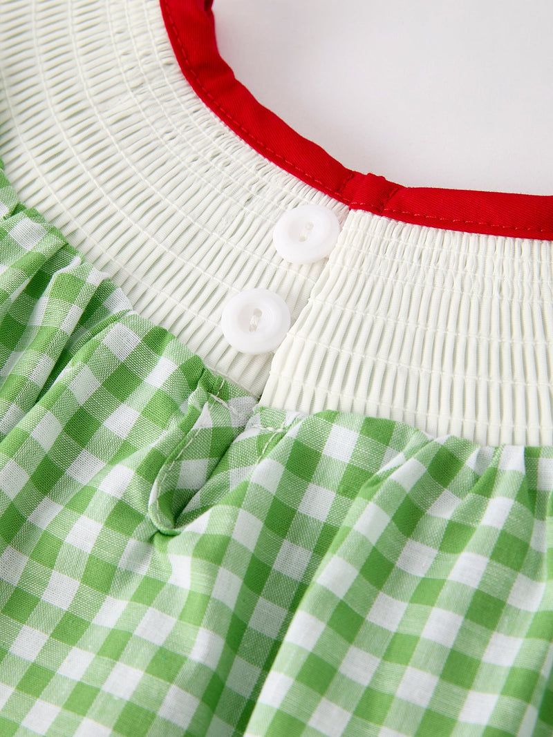 Back To School Girls Green Plaid Smocking Dress - 9