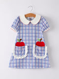 BACK TO SCHOOL Pocket Applique Check Girls Dress - 1