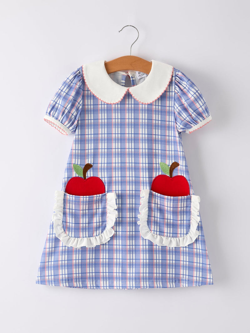 BACK TO SCHOOL Pocket Applique Check Girls Dress - 1