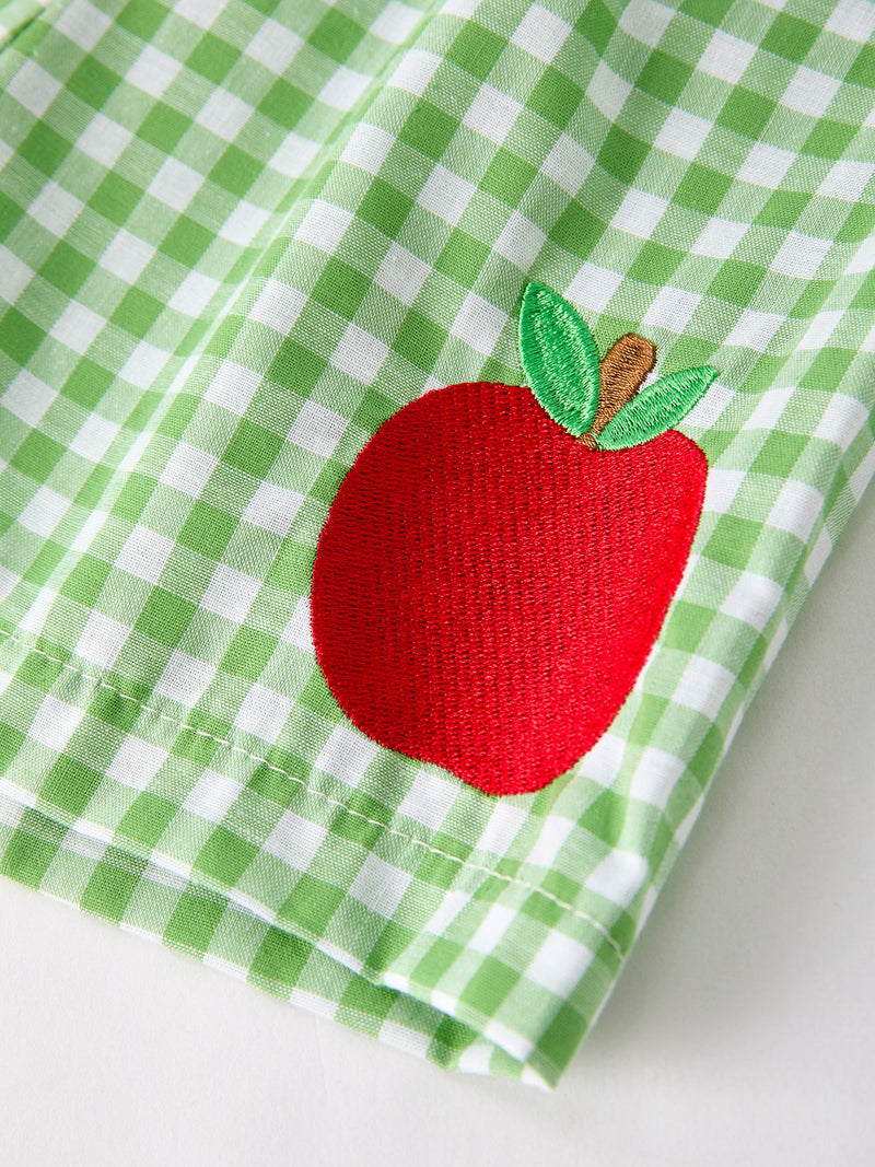 Boys Back to School Smock Embroidered Top+ Plaid Shorts - 3
