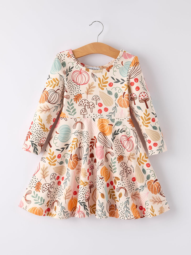 Fall Thanksgiving Pumpkin Leaf Print Dress - 7